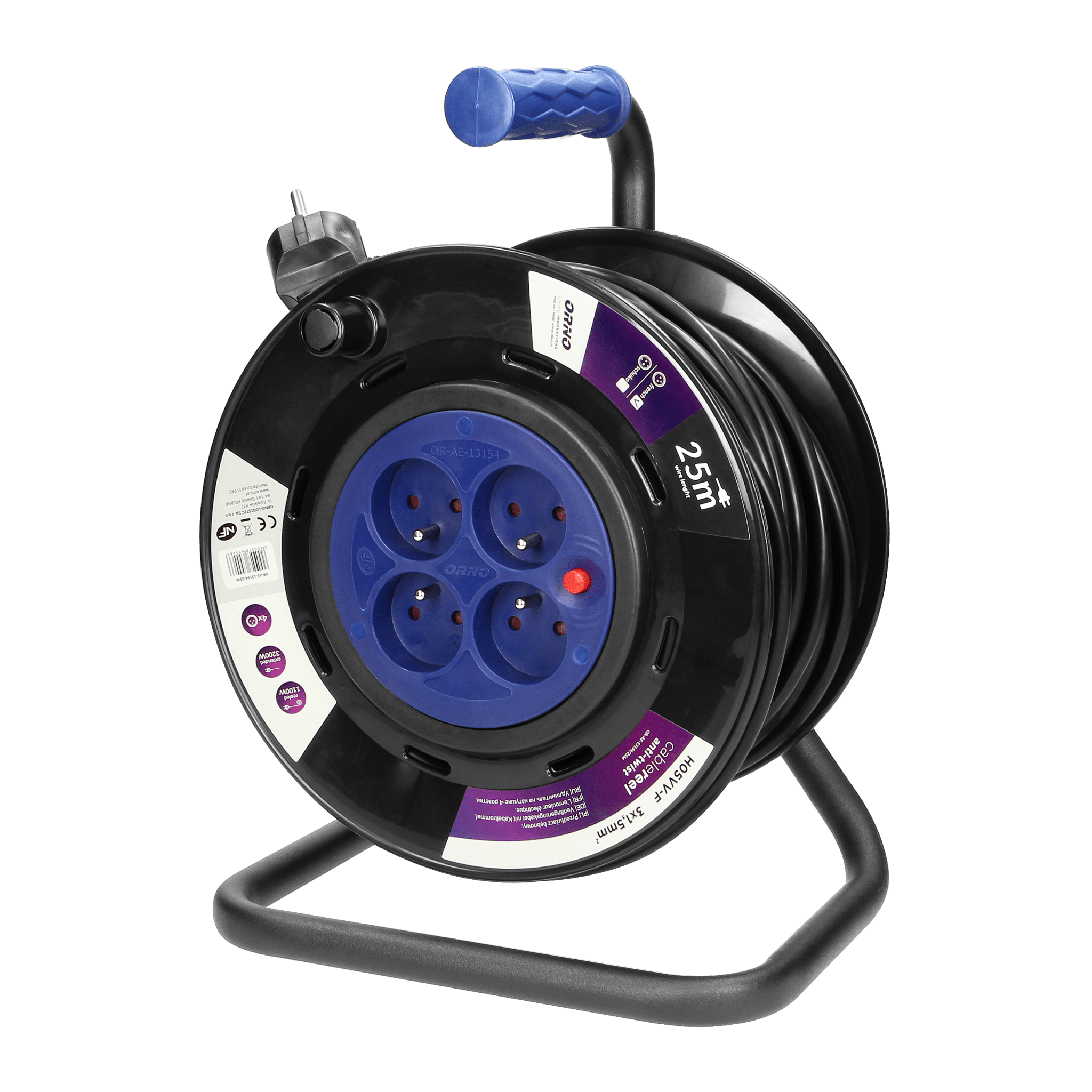 Enrolador-de-Cabo-com-4-Entradas-2PE-PVC-com-Interruptor-25-metros-ORNO.png Enrolador de Cabo com 4 Entradas 2P+E PVC com Interruptor 25 metros - ORNO - Image 1