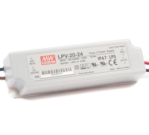 Fonte de Alimentação de Impulsos 20.2W 24VDC 0.84A IP67 - MEAN WELL