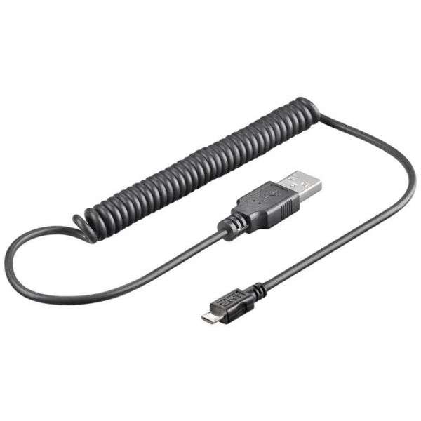Cabo em Espiral USB2.0 USB A com Ficha USB B Micro Ficha Preta – GOOBAY