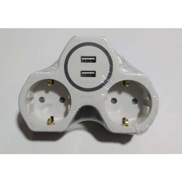 Ficha Adaptadora 1 Macho para 2 Fêmeas + 2 USB