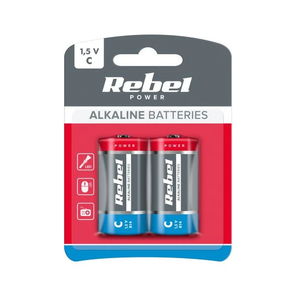 Blister 2 Pilhas Alcalinas 1,5V Tipo C / LR14 – REBEL
