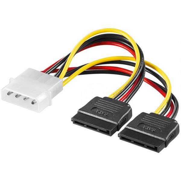 Cabo / adaptador de alimentação PC Y; 5,25 polegadas masculino para 2x SATA