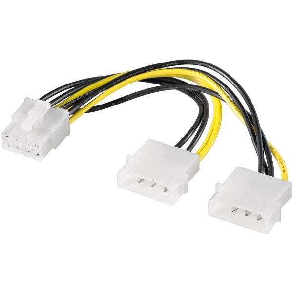 Cabo de alimentação / adaptador para placa gráfica de PC; PCI-E / PCI Express; 6 pinos para 8 pinos