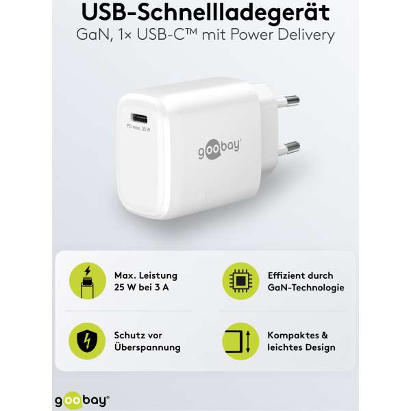 Alimentador USB C com Ficha Europeia 3,3÷5,9VDC 25W Branca – GOOBAY
