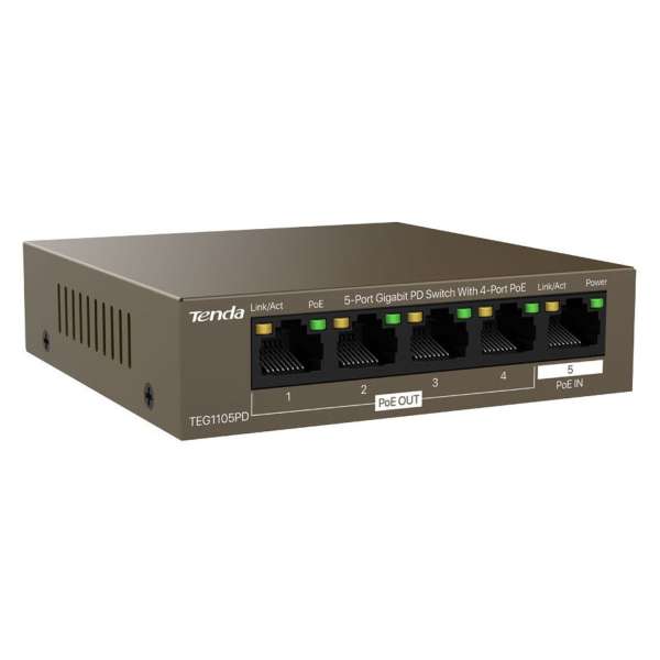 Switch Full PoE Gigabit 4 Entradas 1 Up 30W – TENDA