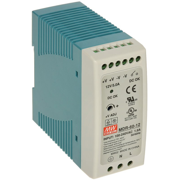Fonte de Alimentação em Trilho DIN Industrial AC-DC 12VDC 5A 60W – MEAN WELL
