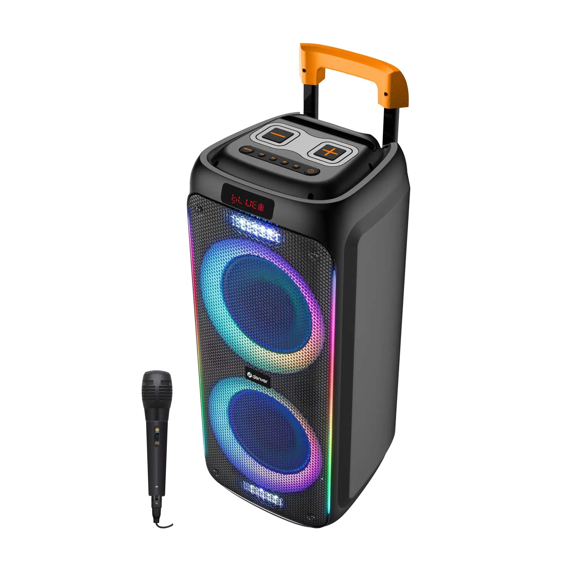 Coluna Amplificada 2x8" 600W USB/BT/SD/AUX TWS RGB DENVER